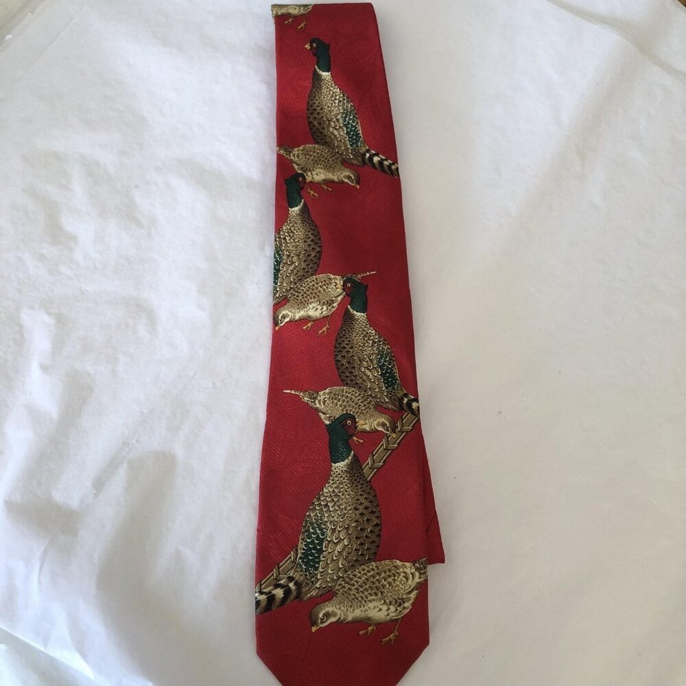 Robert Talbott Tie Mens Red Silk Pheasant Bird Hunting Wildlife Necktie Italy - Picture 3 of 11